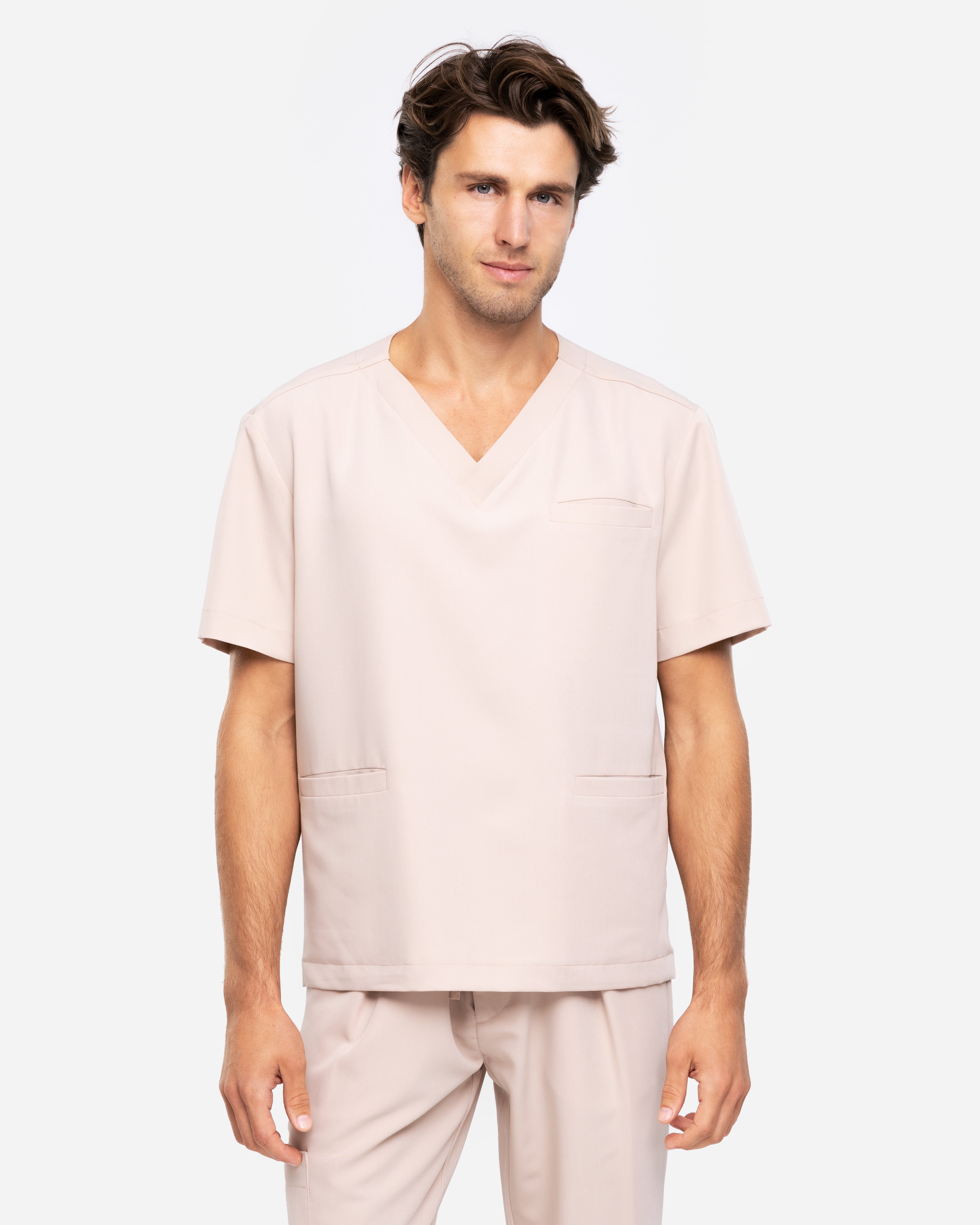 Bluzka Medyczna Męska V-Neck | Classic Fit - Nude