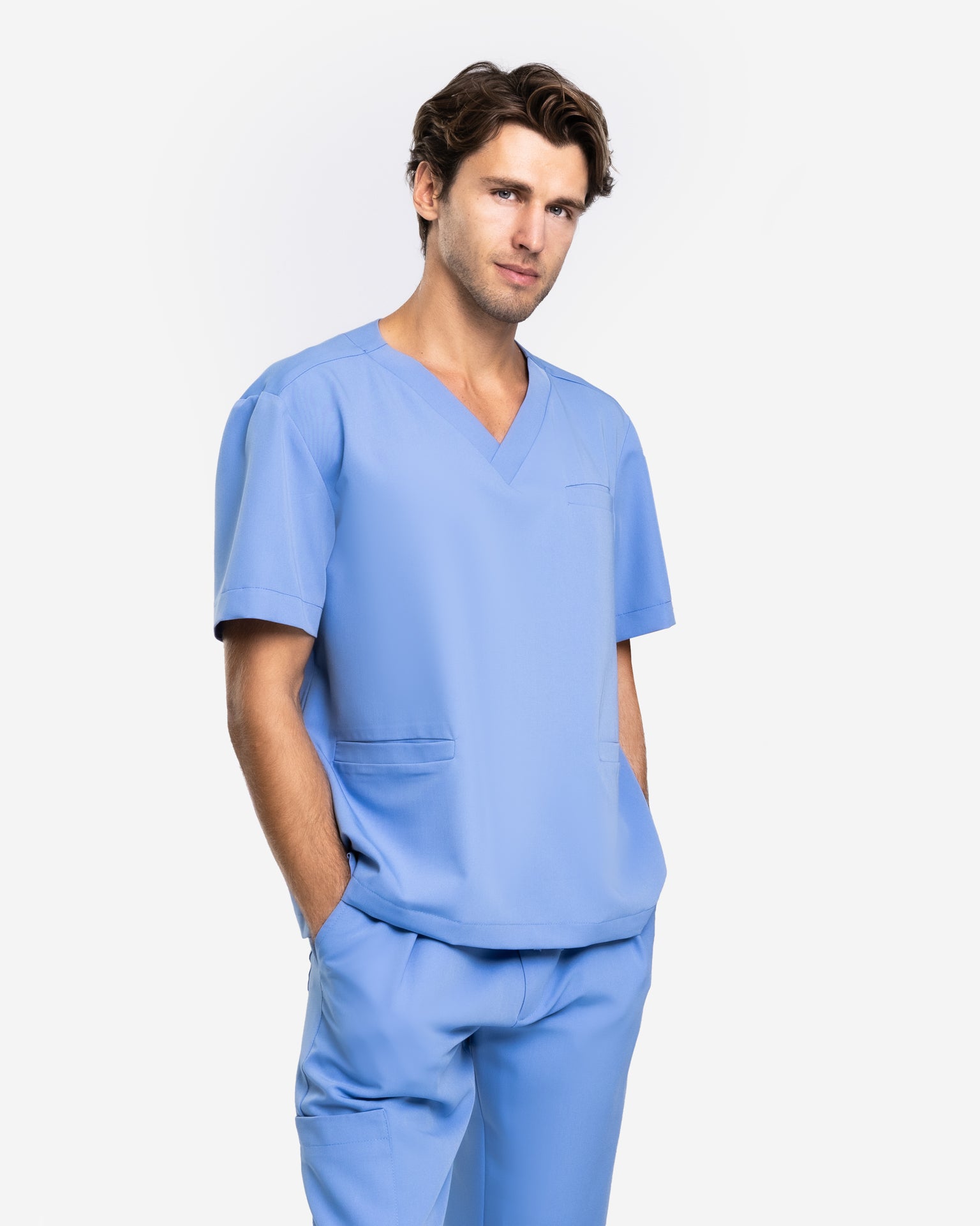 Bluzka Medyczna Męska V-Neck | Classic Fit - Blue Sky