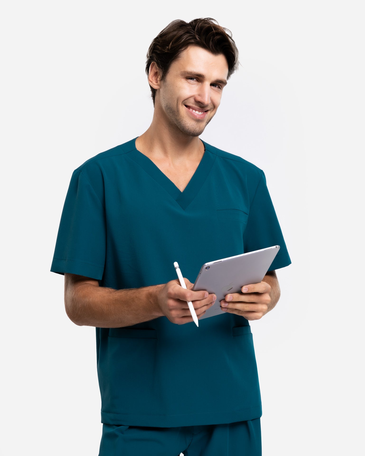 Bluzka Medyczna Męska V-Neck | Classic Fit - Caribbean Blue