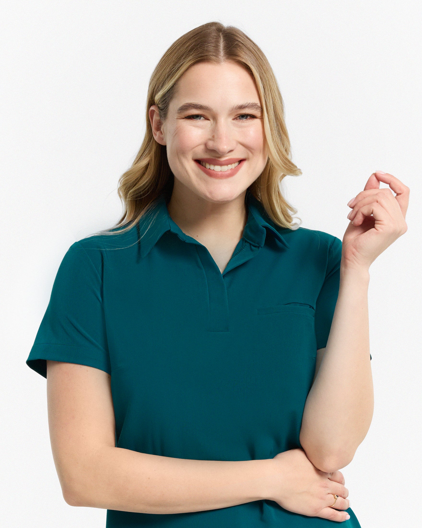 Serena Polo Scrub Top – Karibikblau
