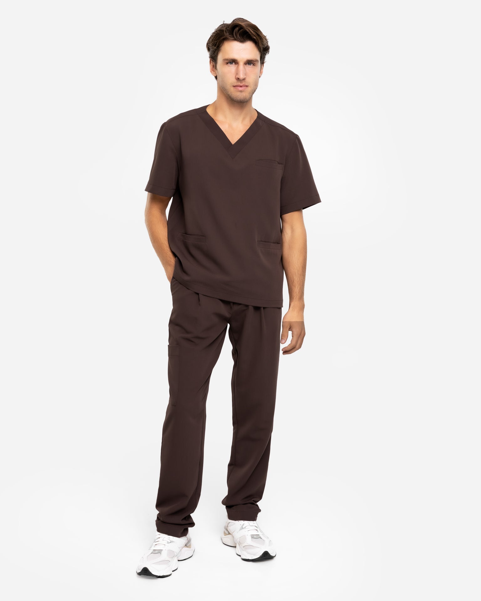 Bluzka Medyczna Męska V-Neck | Classic Fit - Choco