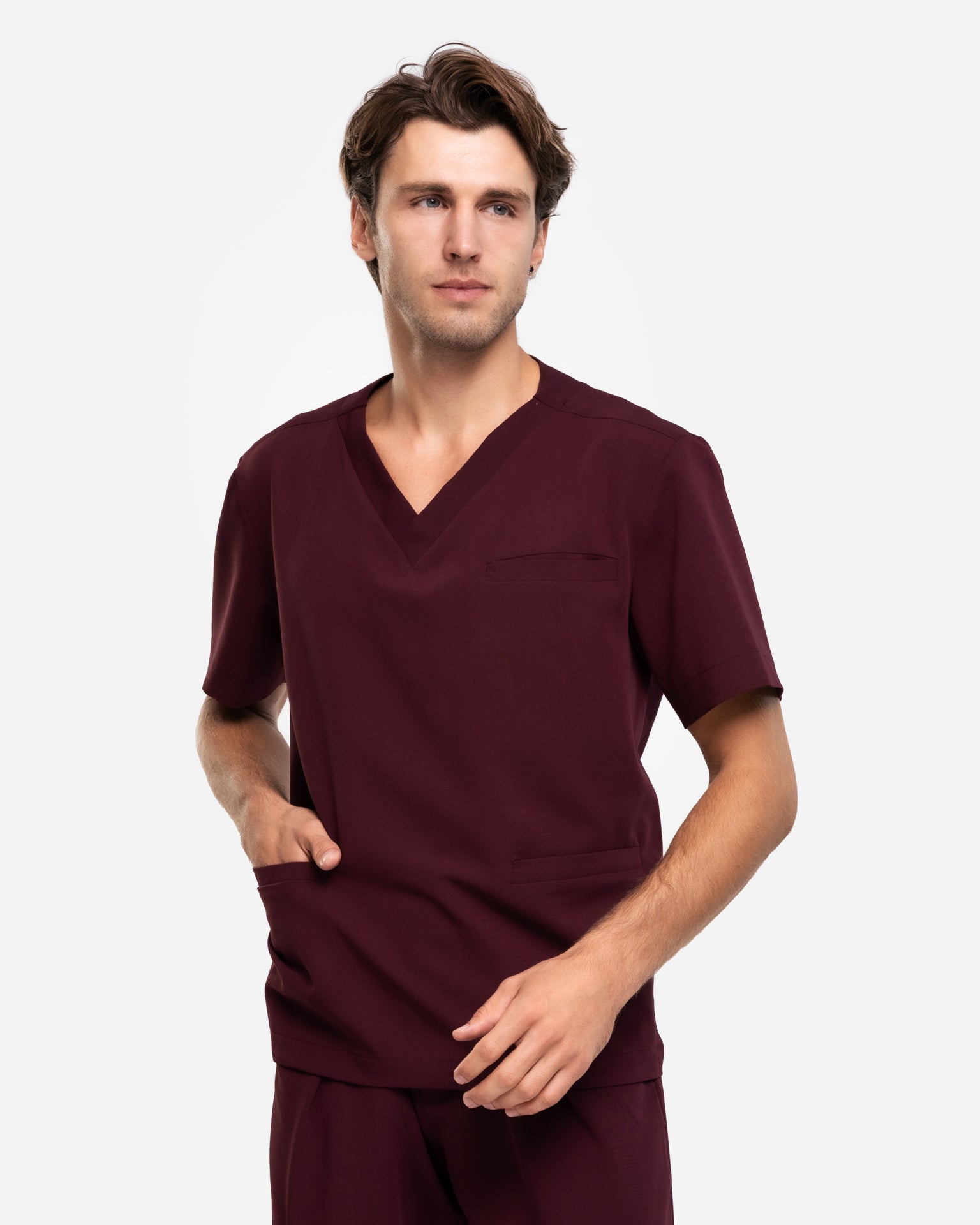 Bluzka Medyczna Męska V-Neck | Classic Fit - Burgundy