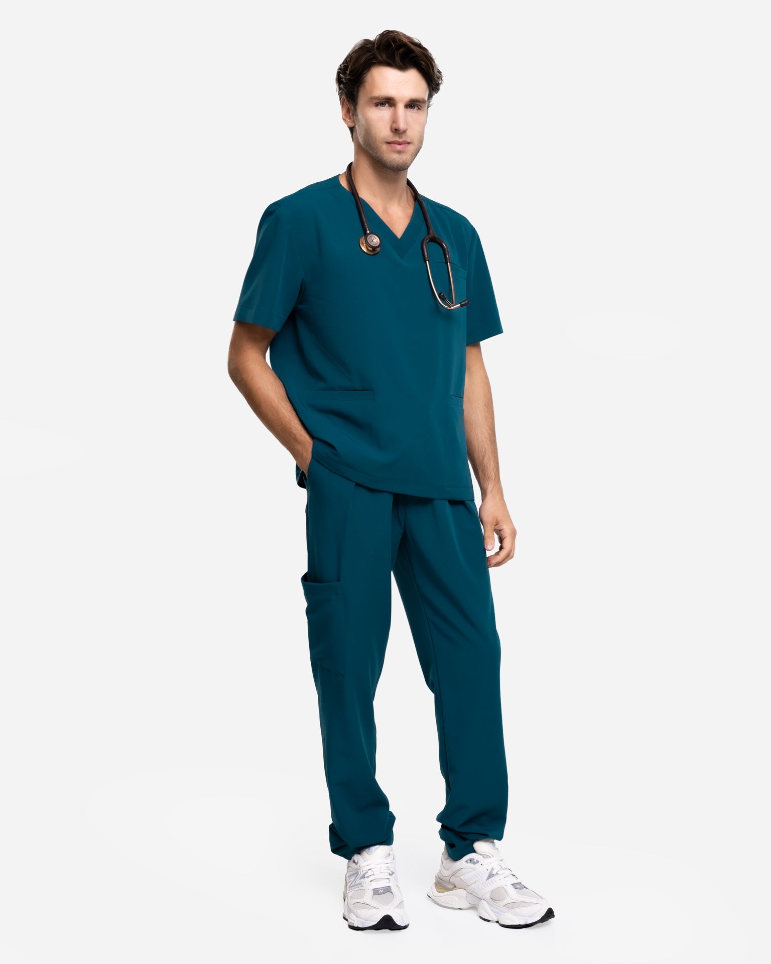 Bluzka Medyczna Męska V-Neck | Classic Fit - Caribbean Blue