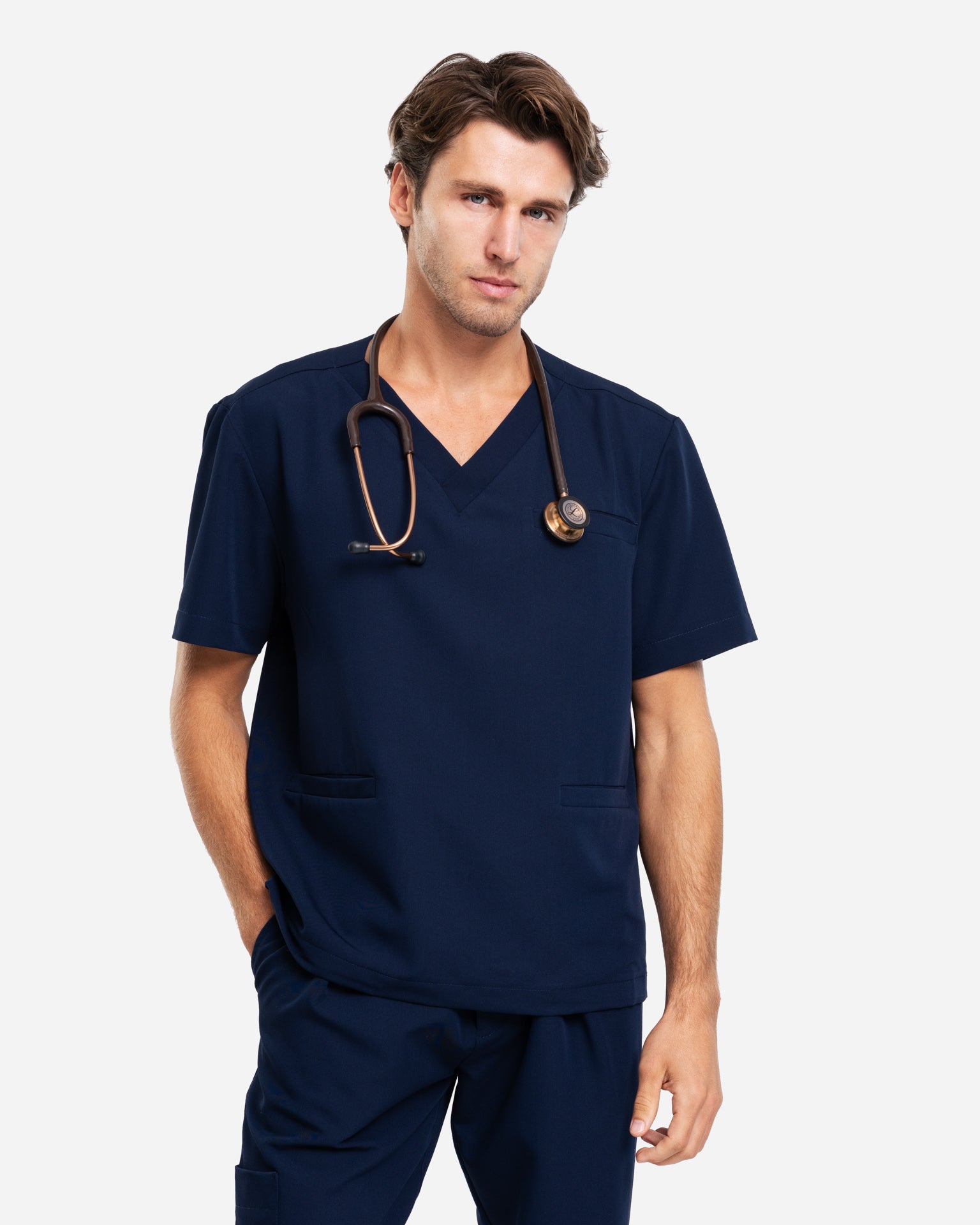 Bluzka Medyczna Męska V-Neck | Classic Fit - Royal Navy