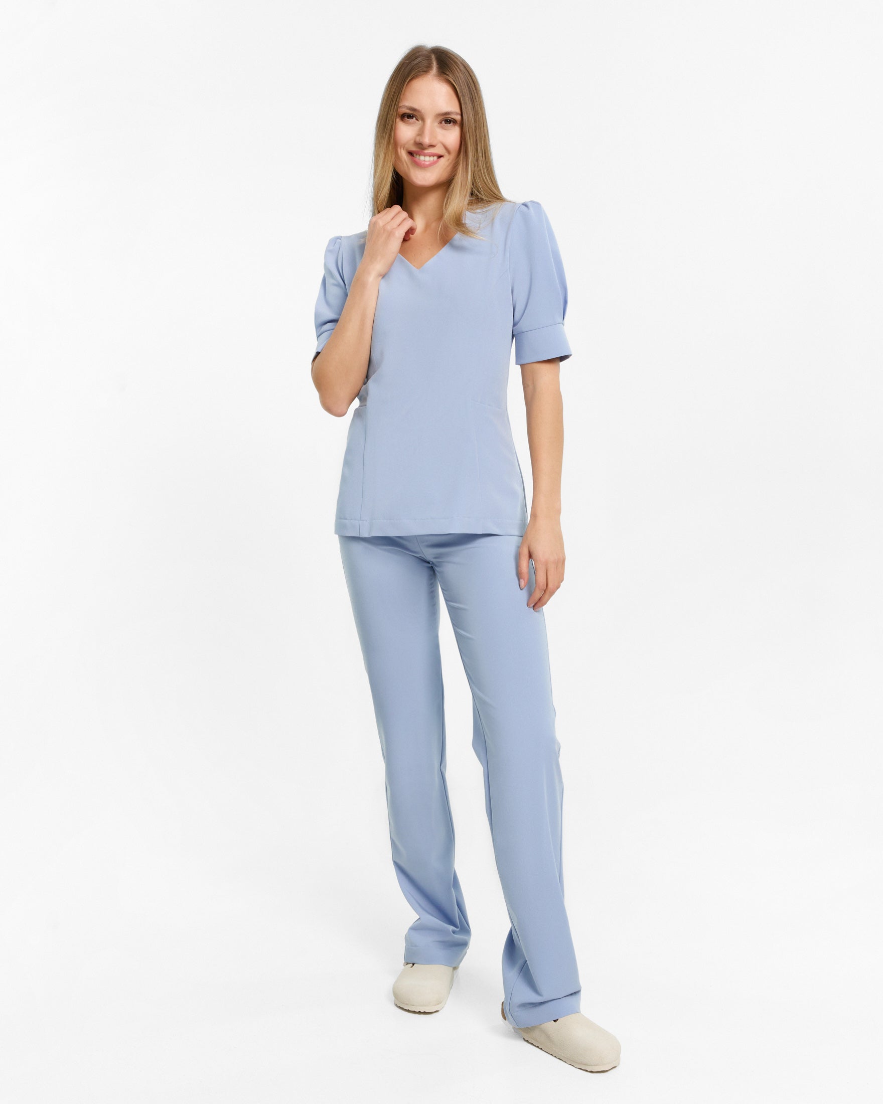 Spodnie Medyczne z Szeroką Nogawką - Baby Blue